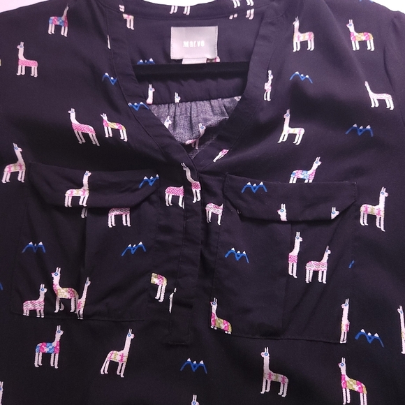 Maeve Llama Print Pullover Henley Black Sz 0P Fun Workwear Office Anthropologie - Picture 4 of 8